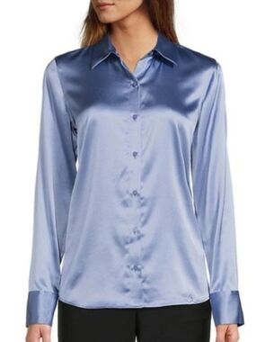 ANTONIO MELANI Satin Button-Down Blouse in Light Blue